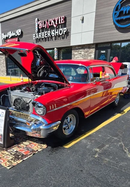 Classic car on display at the Heart Hair Salon car show